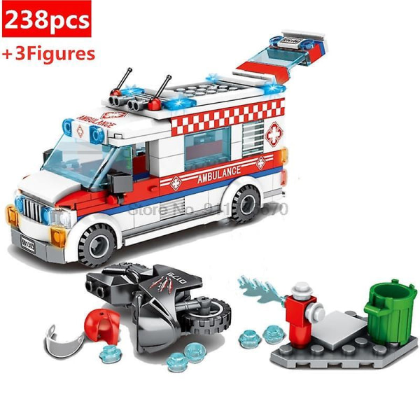 City Medical Ambulance Fire Truck Rubbish Truck Model Assembled Building Blocks Bricks Stem Educational Kids Toys For Children601303 Without Box