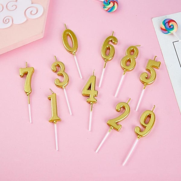 Golden Numbers Candles 0-9 Numbers Birthday Candles Cake Decoration Party Decoration Plug-in Gold-plated Cake Tools Deep Sapphire