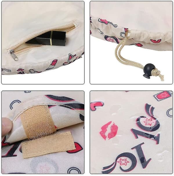 Makeup Tasker til Kvinder, Lazy Drawstring Kosmetiktasker, Store Flade Toiletartikler Tasker, Rejse Makeup Organizer