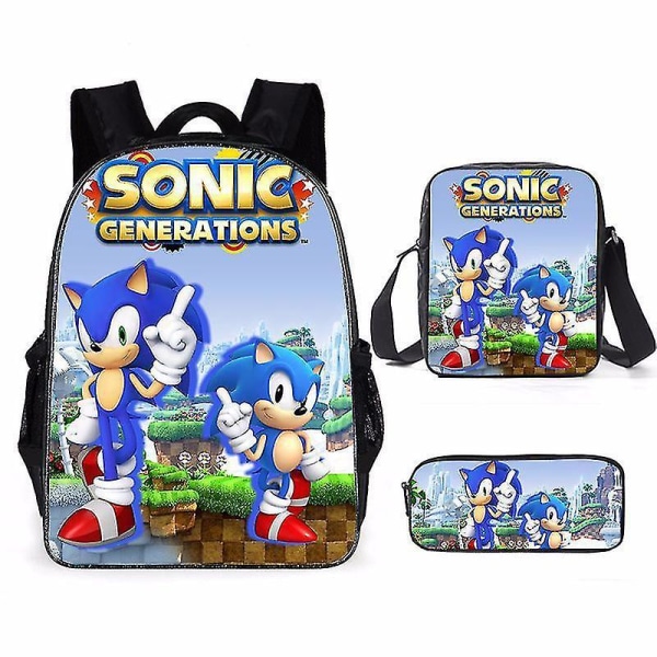 3 stk 3D-trykte Super Sonic Ryggsekker Skuldervesker Blyantveske Sonic 16