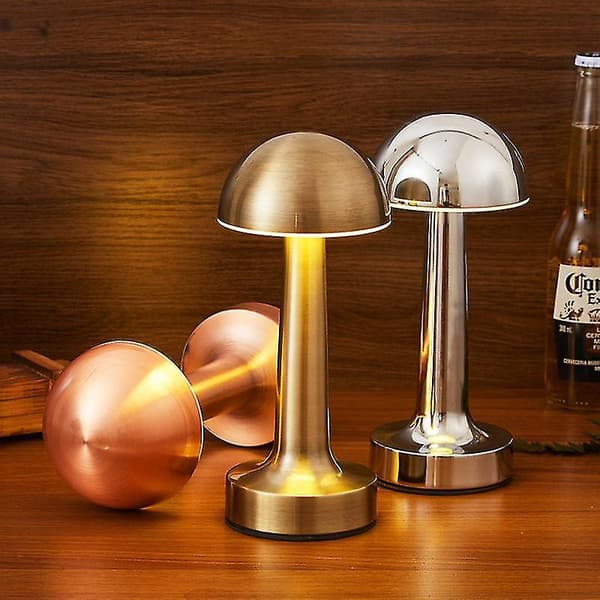 Adjustable Color Changing Led Night Light Creative Gift Bar Table Ambience Light Retro Personality Mushroom -Gold