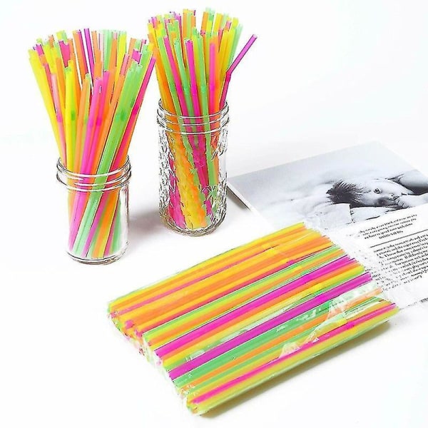 100pcs Fluorescent Plastic Bendable Drinking Straws Disposable Beverage Straws Wedding Decor Mixed Colors B
