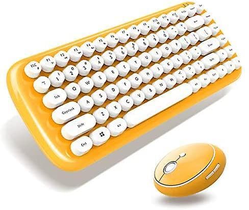 Mini Wireless Keyboard 2.4g Usb Keyboard And Mouse Set, Round Keycap, Multi-color Cute Girly Keyboard... (yellow)