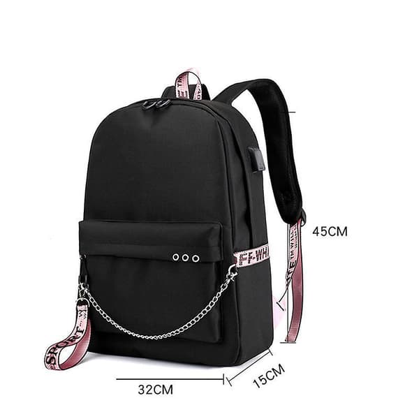 Tiktok Backpack Iron Chain Youth Leisure Large School Bag black