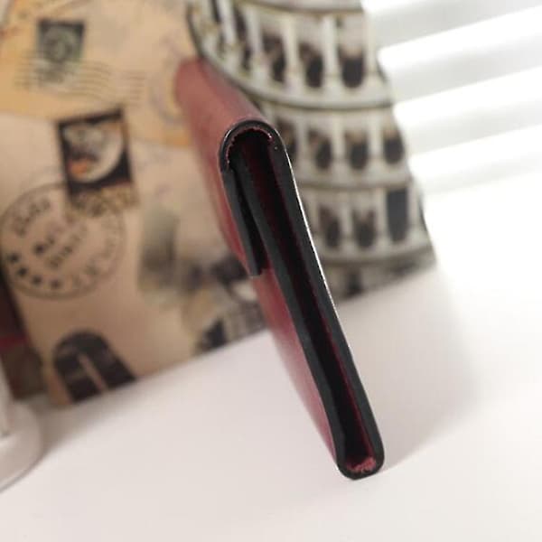 Lang læderpung til kvinder, stor kapacitet, multi-kort clutch taske Rose Red