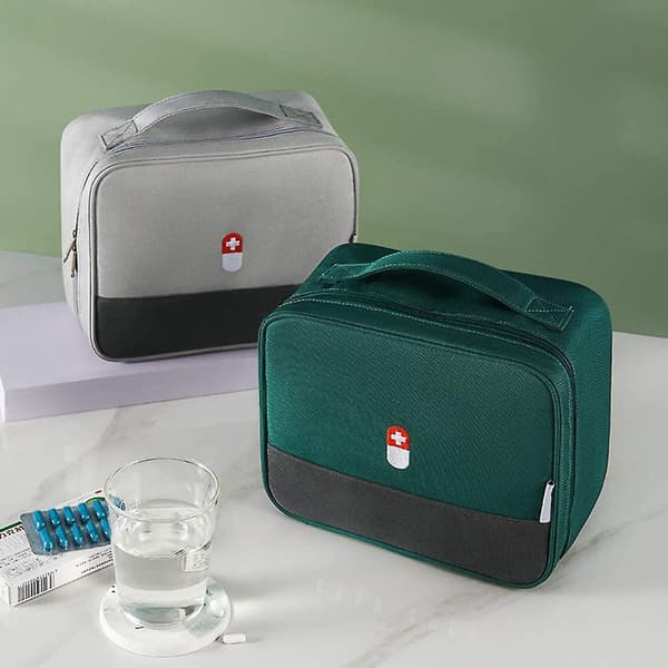 Zippered First Aid Bag Medication Organizer Emergency Pouch Carrier Grey