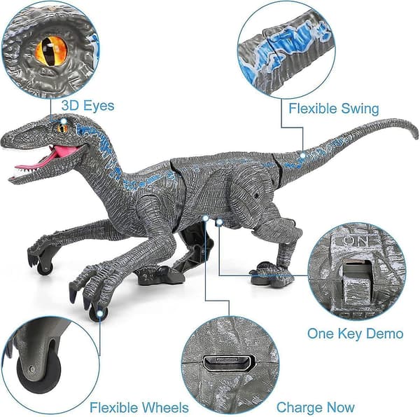 Remote Control Dinosaur Toys, Walking Robot Dinosaur With Led Light Up & Roaring