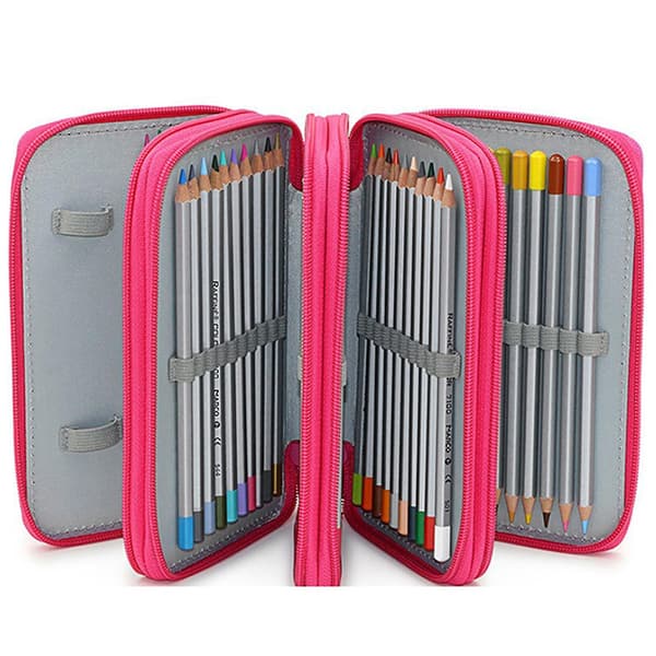 4 Layer Large Capacity Stationery Bag Pencil Case Pen Storage Box Organizer Rose Red