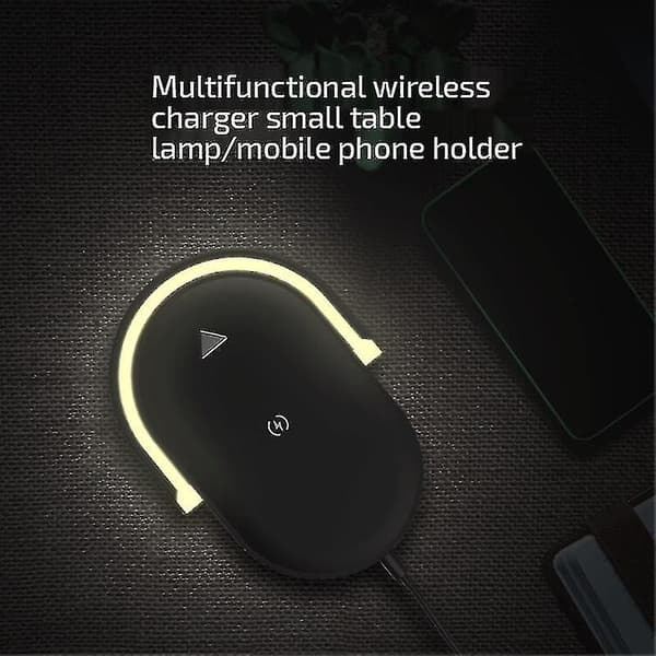 3 In 1 Wireless Charger Led Night Light Touch Control Bedside Table Lamp Phone Holder Black