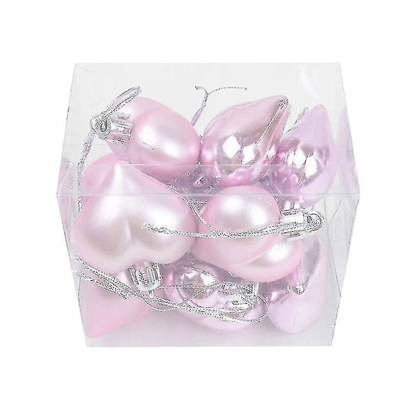 12pcs Plastic Heart Ornament For Christmas Tree Decor Christmas Balls Decorations For Home Hanging W