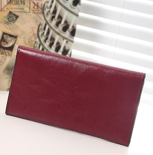 Lang læderpung til kvinder, stor kapacitet, multi-kort clutch taske Rose Red