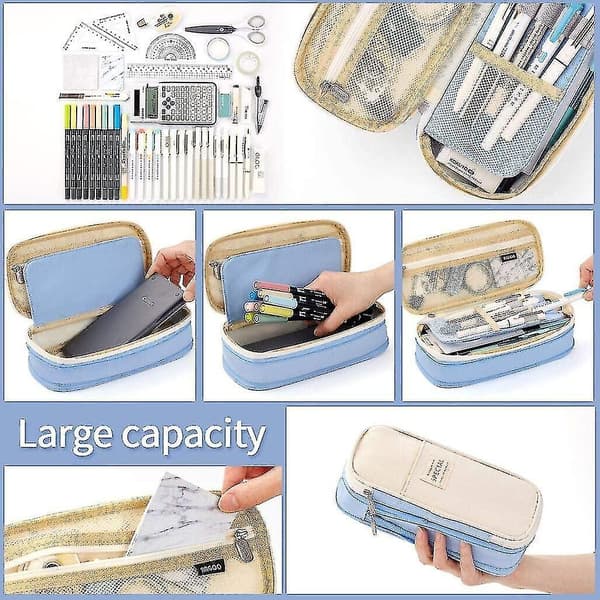 Pencil Case Large Pen Case Office College Large Storage Bag Storage Bag Storage Box Student (light Blue)