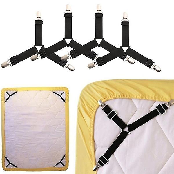 4 Pcs / Set Elastic Bed Sheet Gripper Belt Fastener Bed Sheet Clips Mattress Cover Blanket Holder Home Textiles Organize Gadgets black