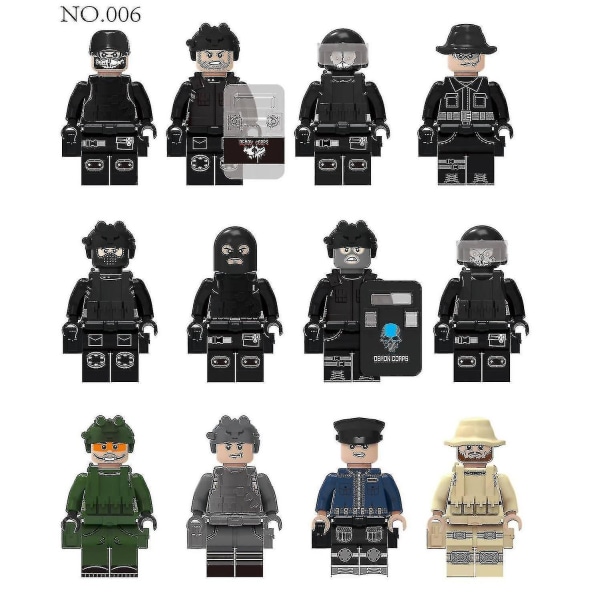 12 kpl Erikoispoliisi Minifiguuri Rakennuspalikka Nukke Pieni Hiukkanen Koottu Nukkelelu
