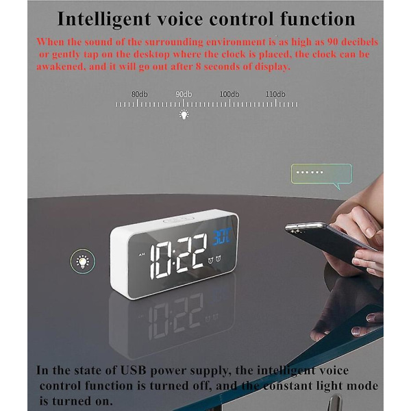 Music Alarm Clock Led Digital Clock 2 Alarms Voice Control Snooze Temperature Display Reloj Despertador Digital With Usb Cable