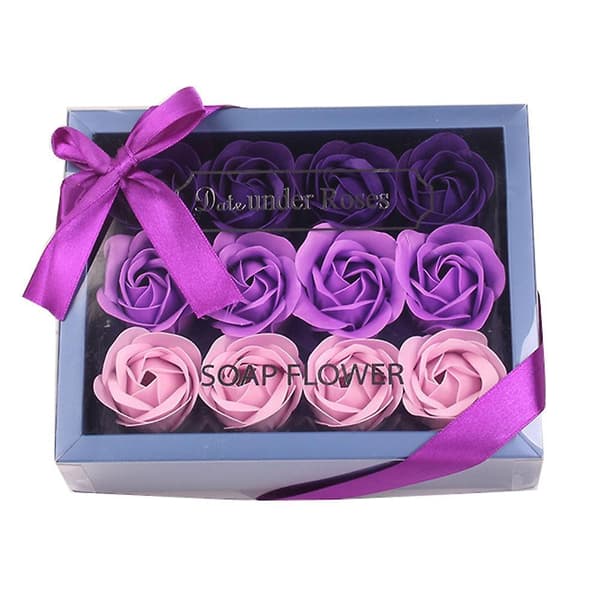 12Pcs Rose Soap Flower Handmade Rose Scented Bath Soap Purple
