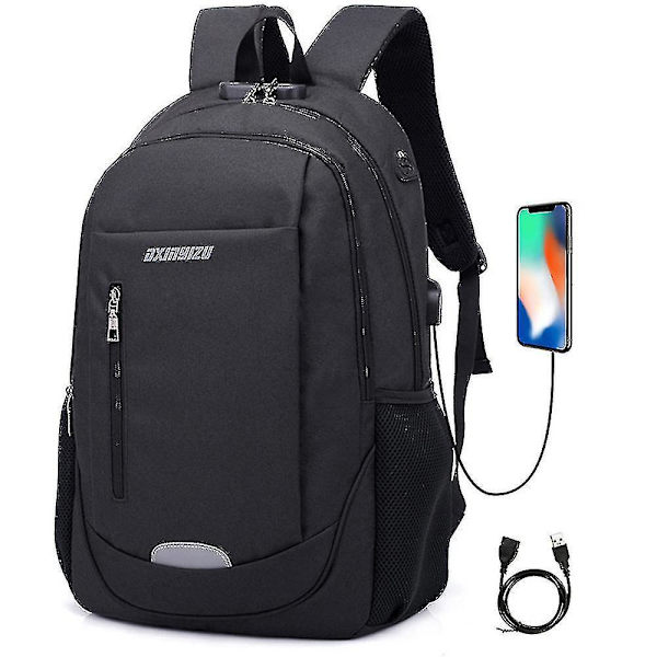 Student School Bag Usb Charging Travel Bag Computer Backpack black