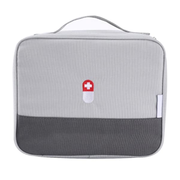 Zippered First Aid Bag Medication Organizer Emergency Pouch Carrier Grey
