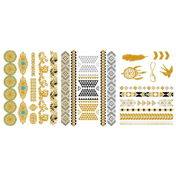 5 Sheets Temporary Tattoos Shimmer Waterproof Fake Tatoos Gold Tattoos Metallic Stickers In Arm Body Leg For Women