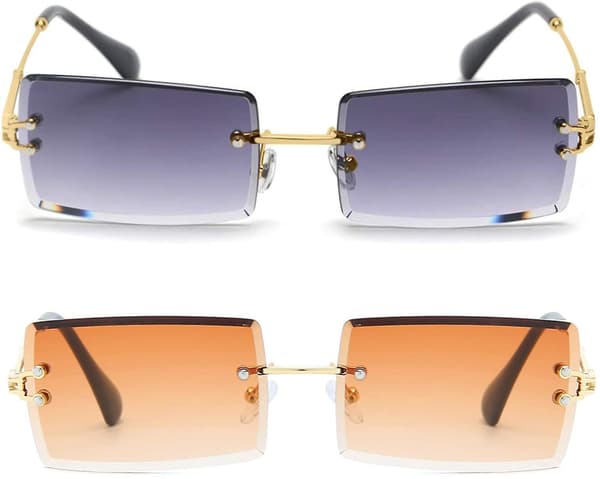 Rimless Rectangle Sunglasses For Women/men Ultralight Metal Frame Tea gradient Grey