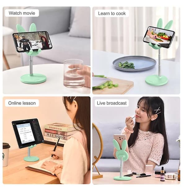 Cute Bunny Phone Holder Desktop Cell Phone Stand Height Angle Adjustable Green
