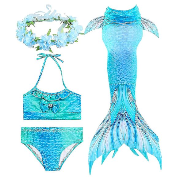 Kids Girls Mermaid Tail Bikini Set Swimwear Swimsuit Swimming Costume Included Garland Headband Color 12 10-11Years