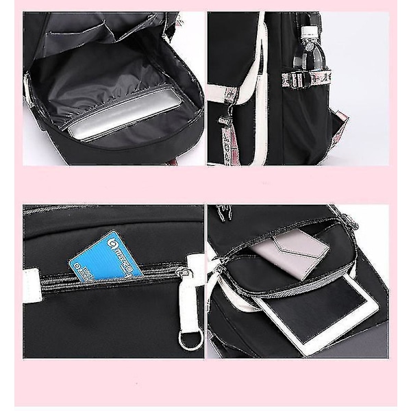 Blackpink Backpack Laptop Bag School Bag Bookbag With Usb Charging&headphone Port(black &pink)