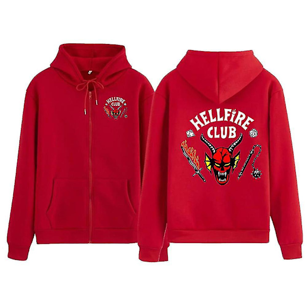 Stranger Things 4 The Hellfire Club Hettegenser Cosplay Halloween Kostyme Hettegenser Jakke Red 4XL
