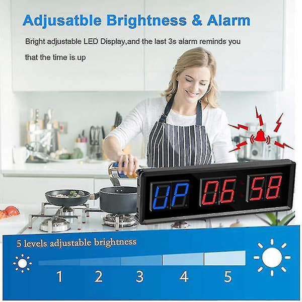 Gym Timer, LED Intervalltimer, Digital Nedtelling/Opptelling Klokke Stoppeklokke For Hjemmebruk