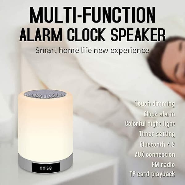 Kannettava Bluetooth-kaiutin himmennettävällä Smart Touch LED-yövalolla (valkoinen)