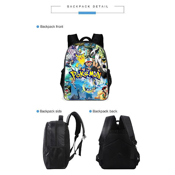 3pcs Pokmon Schoolbag Pikaqiu Backpack Polyester Comfortable Lightening Children's Bag 15