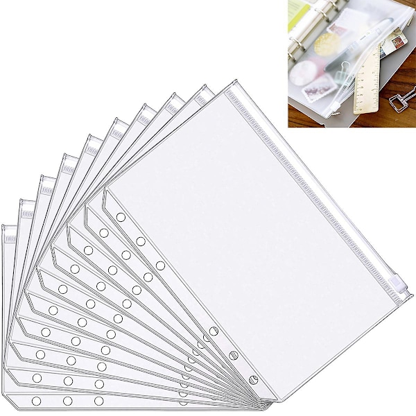 A5 Size Binder Pockets, Plastic Binder 6 Holes Zip Folder