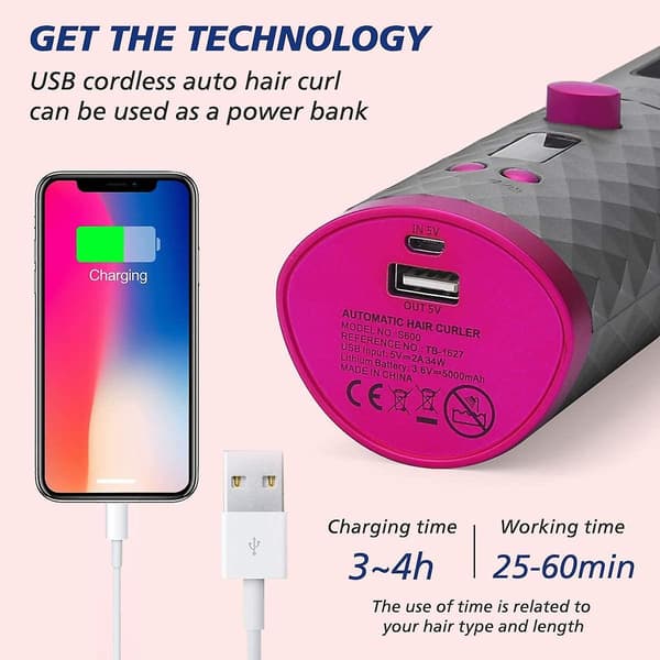 Bærbar Hårkrøller Automatisk Krølltang Trådløs Krølltang USB Lade Sett White