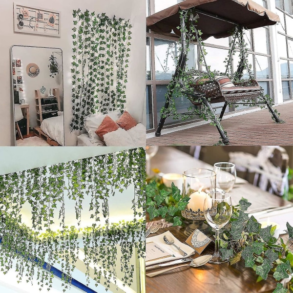 12 Pieces Of Fake Ivy Fake Rattan, Silk Ivy Garland Green Plant Artificial Green Hanging Plant Vine, Suitable For Wedding Wall, Party Room, Home Kitch