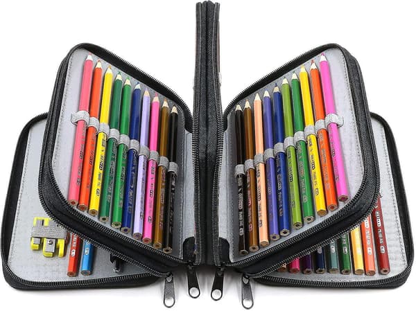 72 Slots 4-layer Zipper Pencil Case With Handle Strap, Oxford Fabric black