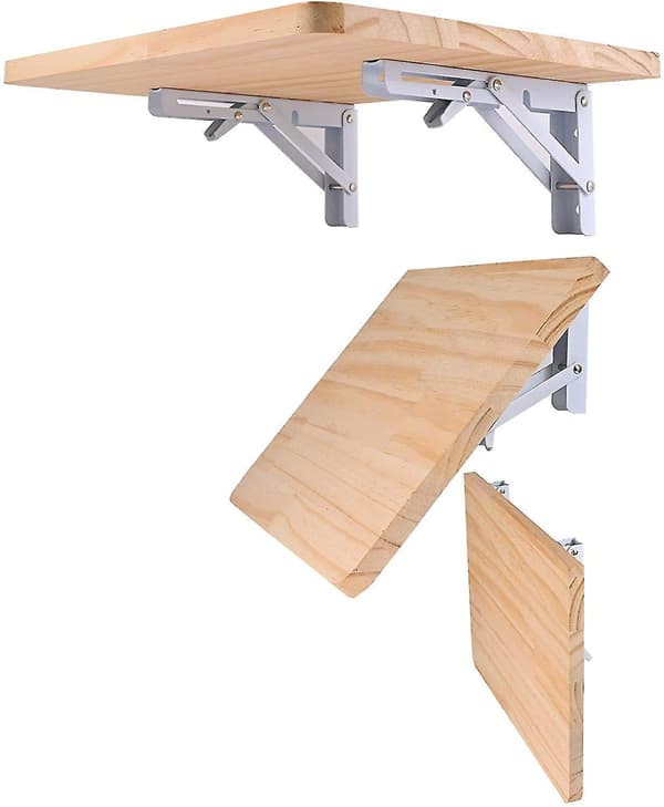 2pcs Folding Shelf Brackets heavy Duty Metal Collapsible Shelf Bracket Wall Mounted Diy Triangle Brackets 10 inch 25CM