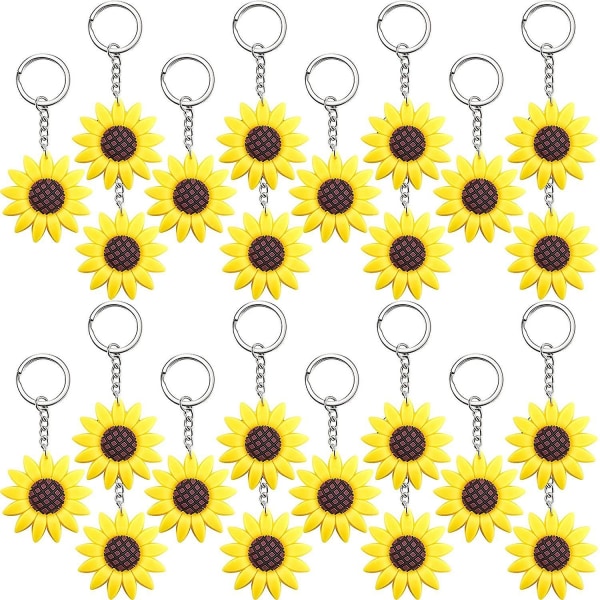 Sunflower Keychains Pendants Backpack Hanging Sunflower Button Key Ring For Summer Birthday Party Favors School Reward (24 Pieces)