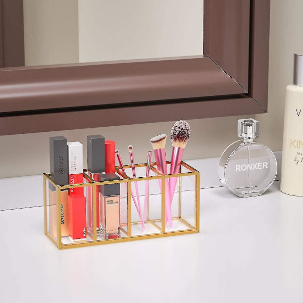 Gold Makeup Brush Holder 4 Slot