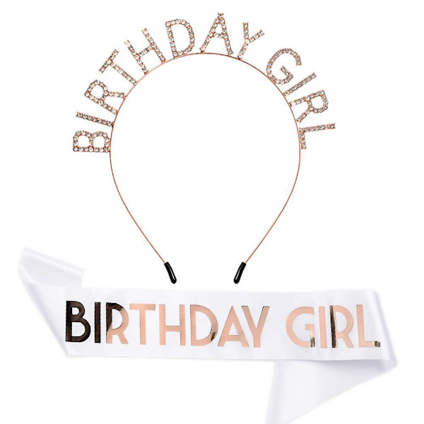 Birthday Headpiece Girl Tiara Headband Birthday Satin Sash For Party Decorations Supplies 6