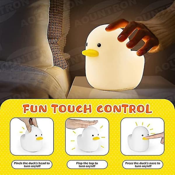 Cute Duck Rechargeable Bedside Led Night Light With Touch Sensor  For Children Room Desk Decor