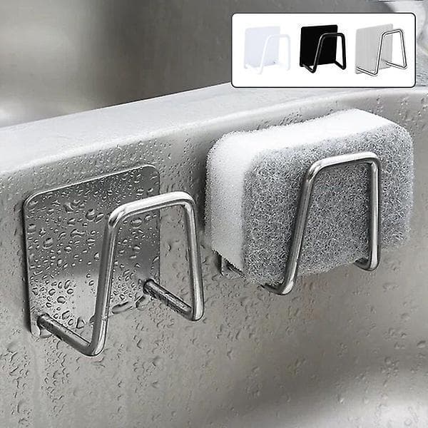 3pcs Kitchen Stainless Steel Sink Sponge Holder Self Adhesive Drainer Drying Rack Kitchen Wall Hooks silver