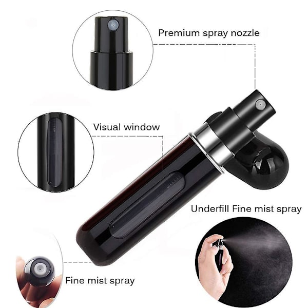 5 stk. 5 ml parfyme-atomizer, bærbare, gjenfyllbare parfymeflasker
