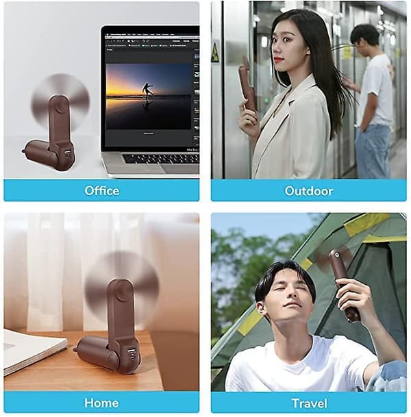3 In 1portable Usb Rechargeable Handheld Mini Fan Brown