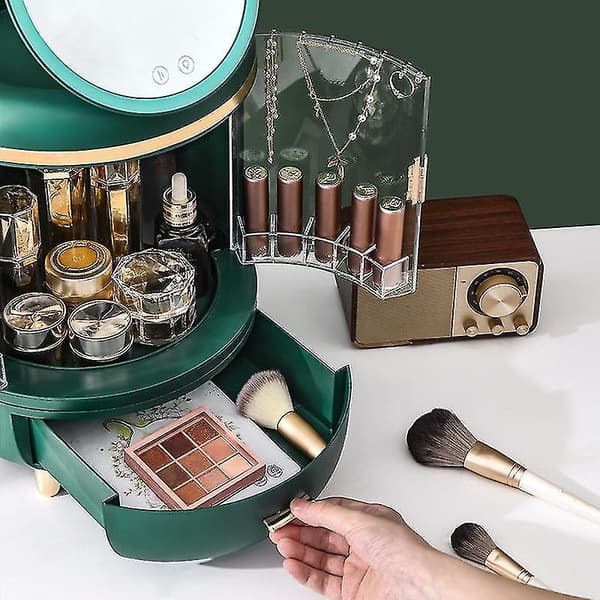 Jewelry Storage Box Led Makeup Mirror With Light Folding Dressing Integrated Bedroom Holders Case Led light upgrade-green