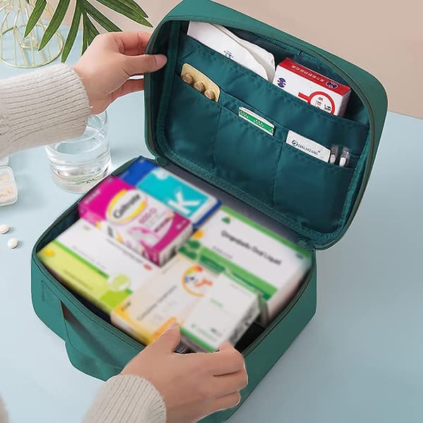 Zippered First Aid Bag Medication Organizer Emergency Pouch Carrier Green