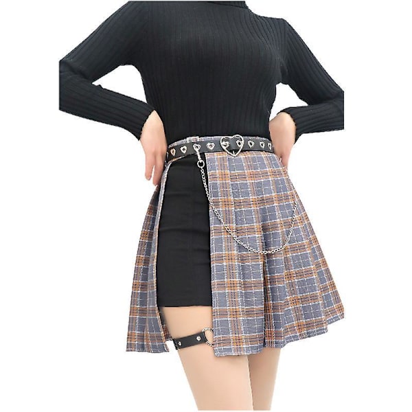 Xs-xxl Naisten Punk Hame Kesä Korkea Vyötärö Ruudullinen Laskostettu Hamehousut Epäsymmetrinen Hame Vyötäröketju Vyö Goottirock Reisirenkaalla Grey Plaid XL