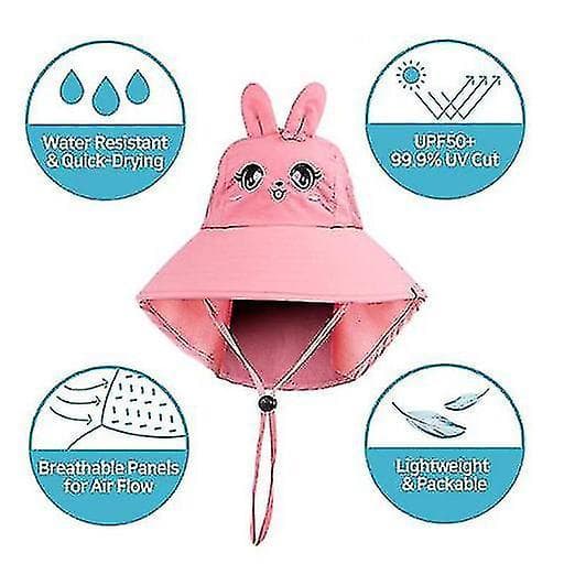 Kids Sun Hat Wide Brim Beach Hats With Adjustable Strap pink