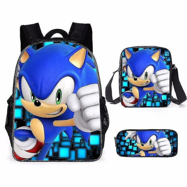 3pcs Set Super Sonic Pencil Case Backpacks Messenger Bags Shoulder Style 1