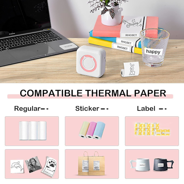 Mini Pocket Sticker Printer, Bluetooth Wireless Portable Mobile Printer Machine Thermal Printer For Notes, Memo, Photo, Pocket Label Receipt Printer C option 3