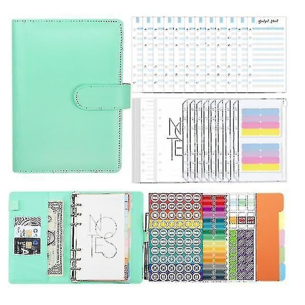 A6 Binder Budget Planner Notebook Home Cash Budget Envelopes System Pu Leather Binder Set Green